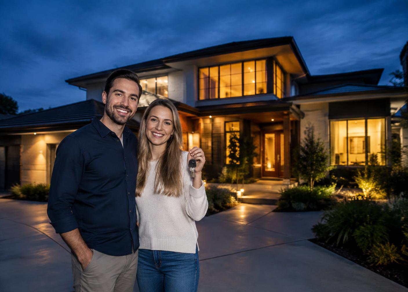 Couple holding keys to their new home